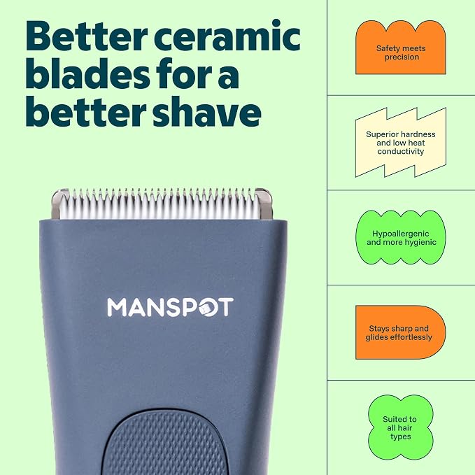 MANSPOT Electric Groin Hair Trimmer Hair Finishing Trimmers, Men's Shaving & Grooming Sets Kit with 4 Guards and Replaceable Ceramic Blade Heads,Waterproof Wet/Dry Trimmer,90 Minutes Shaving Tools | Hypoallergenic Ceramic Blade, Electric Shaver for Che...
