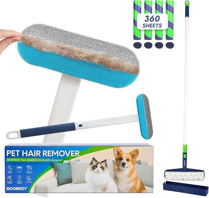 BOOMJOY Pet Hair Rmover Set - Long Handle Hair Remover Brush, Extra-Wide Lint Rollers for Floor