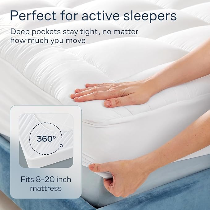 Niagara Sleep Solution Cloud-Like Twin XL Non-Slip Mattress Topper - 100% Cotton Top Mattress Pad for Back Pain Relief - Extra-Grip, Breathable & Naturally Cooling for Hot Sleepers, White
