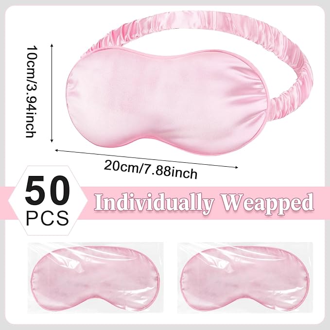 Newcotte 50 Pcs Silk Sleep Eye Mask for Sleeping Adjustable Elastic Strap Blackout Smooth Soft Eye Covers No Pressure Sleep Mask for Women and Men Comfortable Blindfolds(Pink)