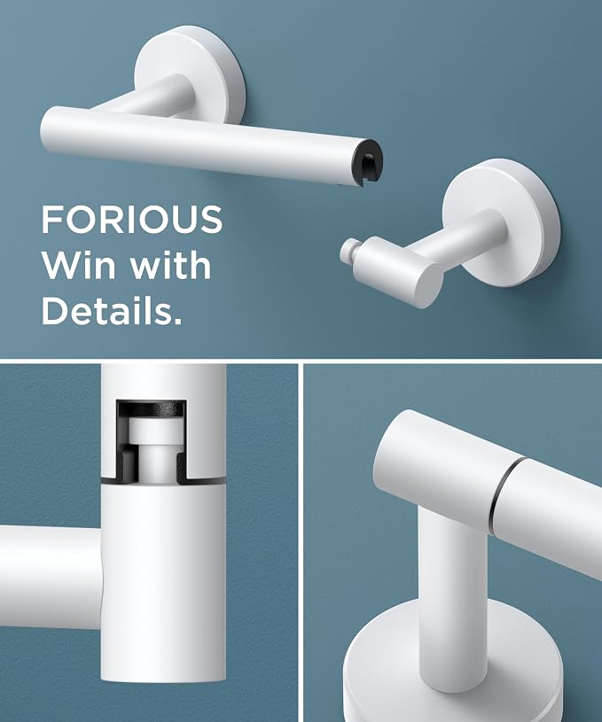FORIOUS Toilet Paper Holder Wall Mount, Stainless Steel Rustproof Double Post Pivoting Tissue Roll Holder for Bathroom, Commercial Toilet Paper Dispenser, White