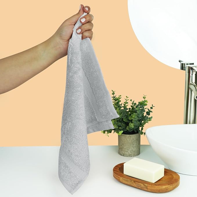 Chakir Turkish Linens 4 Piece Washcloth Set, 100% Cotton Luxury Turkish Washcloths for Bathroom, Soft Absorbent Washcloths, 13 x 13 Inches, Silver Gray