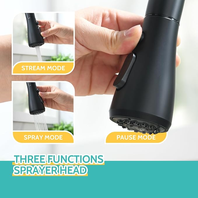 Kicimpro Black Touchless Kitchen Faucet with Pull Down Sprayer Single Handle, Side Motion Sensor Kitchen Touchless Faucet with Water Lines, Two Modes Matte Black Touchless Faucet for Kitchen Sink