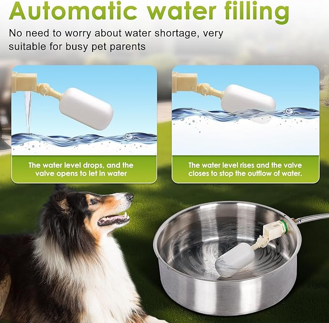 Automatic Dog Water Bowl Dispenser Outdoor Pet Water Fountain | Heavy-Duty Stainless Steel, Auto Refill Design with Float Valve, 6.5L Auto Waterer for Large Dogs, Cats and Chicken