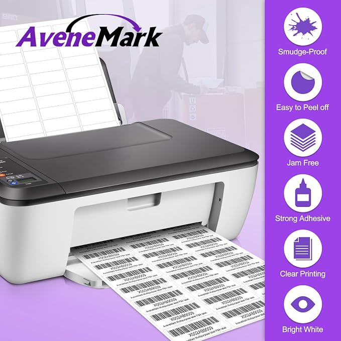 500 Sheets 15000 Address Labels, AveneMark 30-UP 1" x 2-5/8" Shipping Sticker Papers for Laser and Inkjet Printers, 30 Labels per Sheet