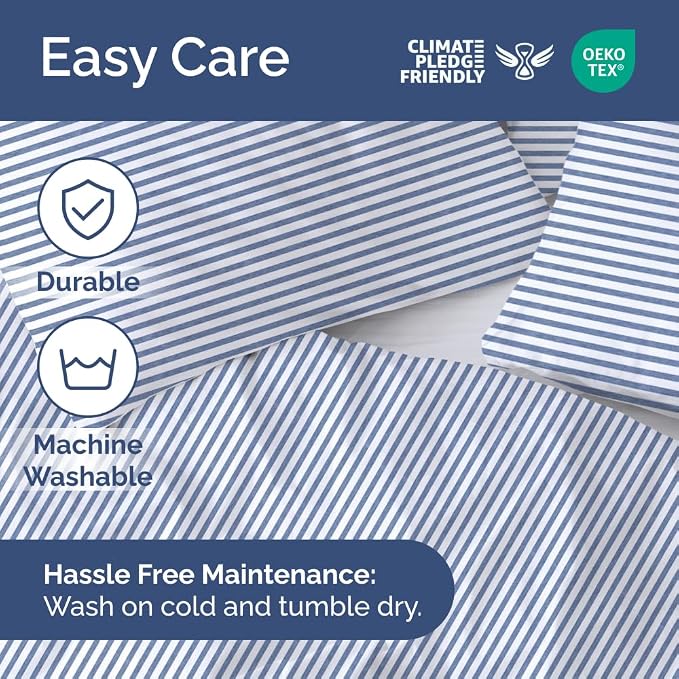 Duvet Cover Cal King Size Set - Extra Soft Cal King Duvet Cover 104" x 98" with 2 Pillow Shams for Women, Men, Kids & Teens - Comfy, Breathable, Hotel Luxury w/ Zipper Closures & Ties (Blue Stripes)