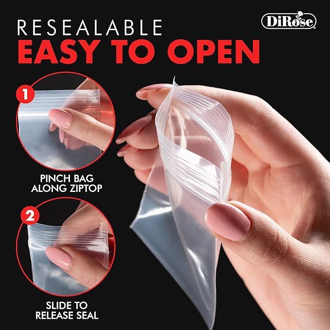 Zip Bags Clear Plastic With Zipper Seal - By DiRose | Resealable, Strong, Thick, Sturdy | For Organizing, Travel, Shipping, Packaging, and Storage | 5x8 | 100 Pack