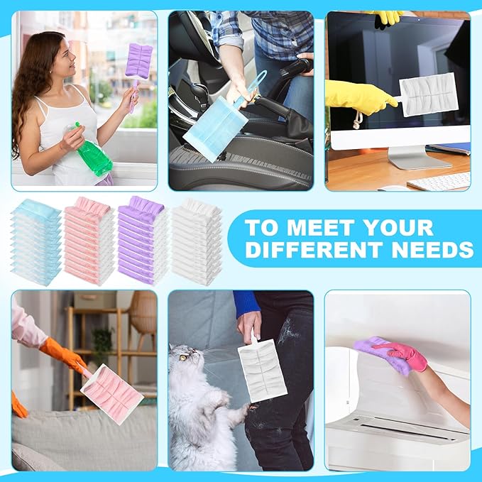 Mimorou 300 Pcs Disposable Dusters Refills Bulk Heavy Duty 180° Multi Surface Replacement Dusters for Cleaning Ceiling Fan with Microfibers Unscented (Pastel Colors)