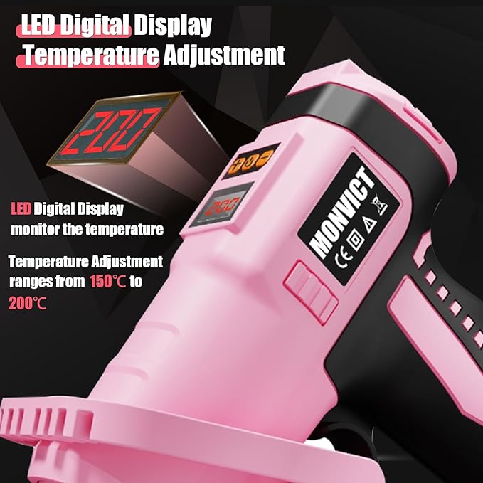 MONVICT Cordless Hot Glue Gun with Holder Base | Digital Display,Adjustable Temp,Smart Auto-Off,Silicone Pad,7.4V 2.6Ah Rechargeable Battery, Full Size,10 Glue Sticks