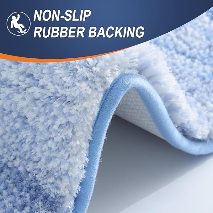 OLANLY Luxury Toilet Rugs U-Shaped 24x20, Extra Soft and Absorbent Microfiber Bathroom Rugs, Non-Slip Plush Shaggy Bath Mat, Machine Wash Dry, Contour Bathroom Mats for Toilet Base, Light Blue