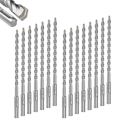 GEINXURN 15 PCS 5/16" x 8" Double Thread Rotary Hammer Drill Bits, Masonry Drill Bits Tool Set Carbide Tipped, Drilling in Brick, Stone and Concrete, Cement Walls