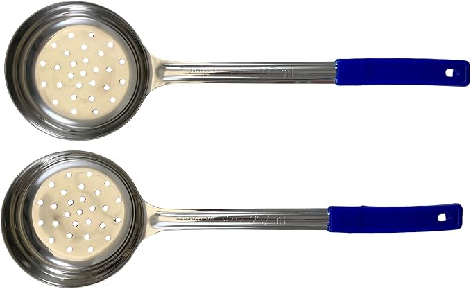 8 oz Slotted Stainless Steel Portion Control Ladle Spoon | Commercial-Grade Spoodle for Portioning & Draining - Pasta, Veggies & Buffet Service. Color-Coded by Size. Dishwasher Safe.