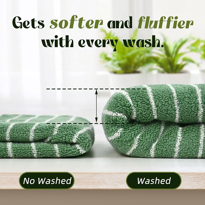 Jacquotha Hand Towels for Bathroom Green Striped - 2-Piece | Premium Quick Drying Towels for Kitchen Spa Workout, Stylish Compact for Hand Face Hair, 14” x 29”