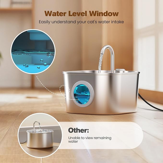 Cat Water Fountain with 8 Filters + 5 Sponges,Small Pet Waterer Dispenser Fountains for Drinking Cats Indoor Metal Automatic Waterer Bowl 24/7 Running Auto Kitty Watering Supplies Quiet Pump