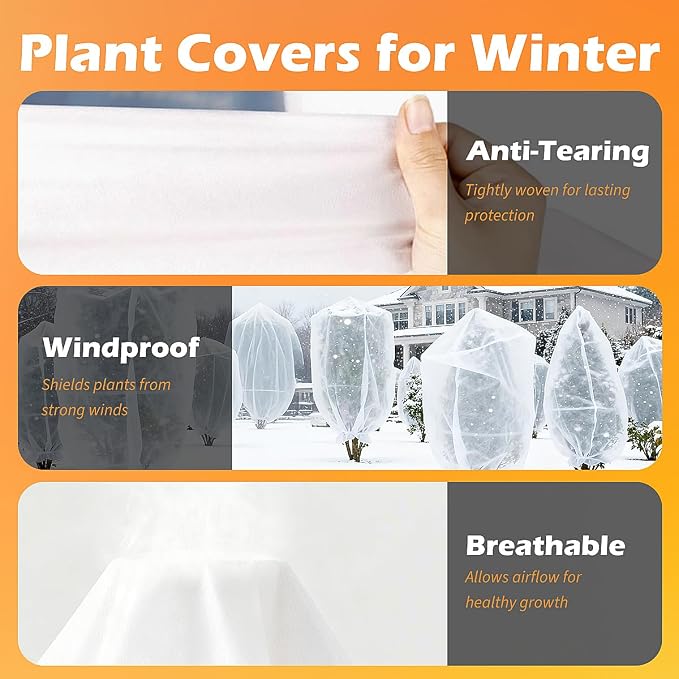 Agfabric Plant Covers Freeze Protection 72"x72"x12" 0.9oz Freeze Cloths for Plants,Plant Frost Protection Covers Drawstring Bags Shrub Jacket,White