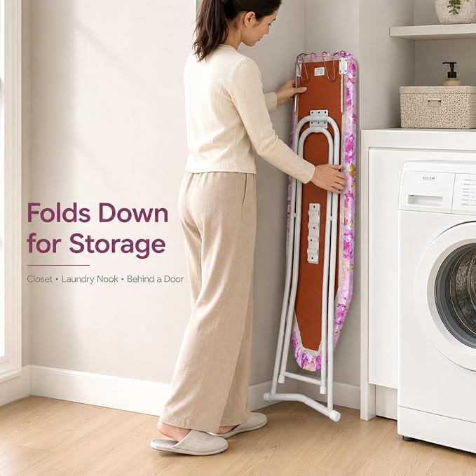 Folding Ironing Board, Extra-Wide Adjustable Height Iron Board with Folding Legs, Exquisite Pattern,Smooth Edge,Good Load-Bearing, Non-Slip Iron Board for Home Bathroom