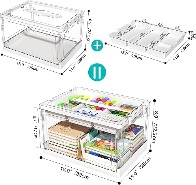 24QT 2Packs Clear Craft Organizers and Storage with Trays, Art Supply Organizer and Storage, Craft Storage Box with Lid for Beads, Markers, Coloring Books, Sewing, Playdoh and Tools