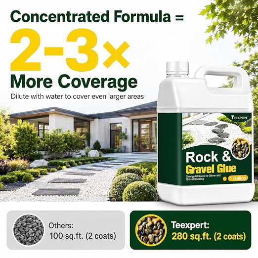 Teexpert 1 Gallon Rock Glue for Landscaping with Sprayer, Concentrated Gravel Glue for Pea Gravel & Small Rocks, 10,000 mPa·s Strong Hold, Covers up to 280 sq ft, Water Permeable, Dries Clear