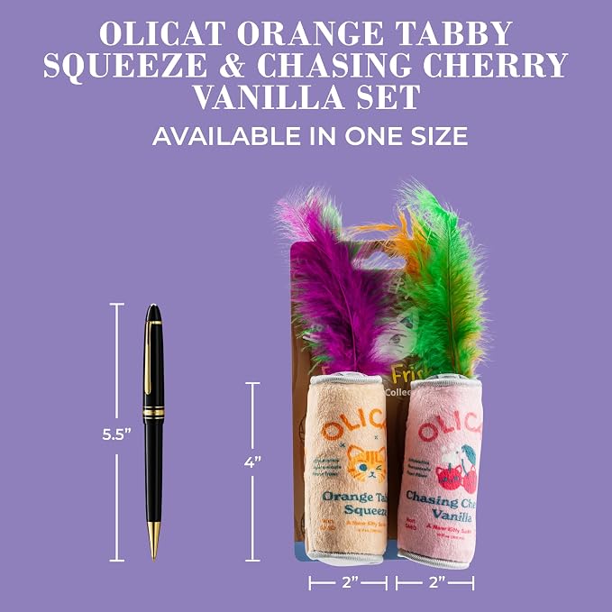 Haute Diggity Kitty Olicat Catnip Toys, Soft Plush Cat Toys Catnip Filled with Interactive Crackle Sound & Feathers, Safe & Durable Toy for Cats & Kitten, 2 Pcs