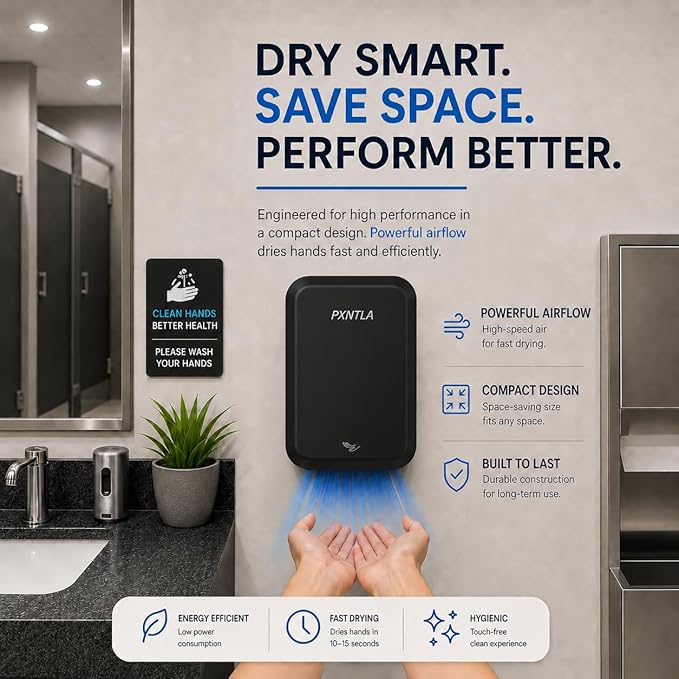 Hand Dryer, 10-12 Seconds Ultra-Fast Dry Hands, 100-130V Voltage, Compact Size & Powerful Wind Force, IPX1 Waterproof & 60s Overheat Protection
