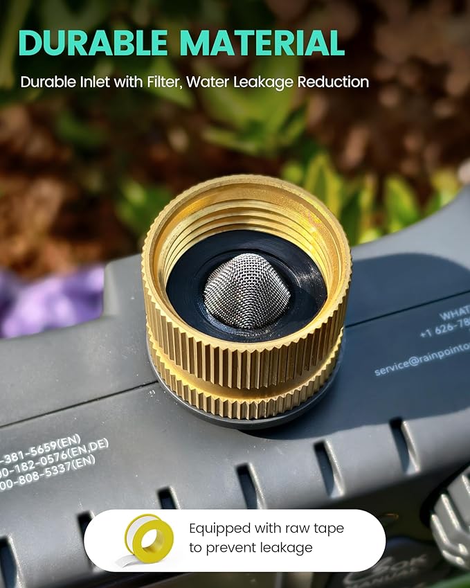 RAINPOINT Sprinkler Timer 2 Outlet, Water Timer for Garden Hose, Programmable Drip Irrigation for Yard Outdoor Watering, Rain Delay/Manual/Automatic (Brass, 1 pcs)