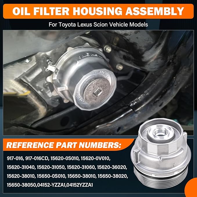 15620-31060 Oil Filter Housing Cap Assembly Kit for Toyota Rav4 Tundra 4Runner Camry Highlander Tacoma Lexus RX350 Aluminum Oil Filter with Wrench Drain Plug Replace 1562031060 15643-31050 04152-YZZA1