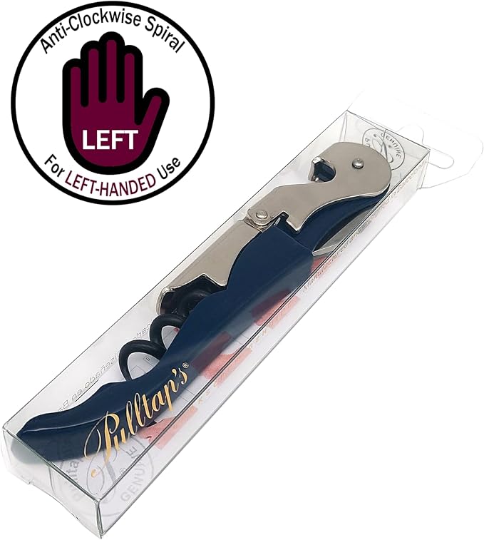 Pulltap's Genuine Classic 500 LEFT-HANDED Waiter's Corkscrew – Double-Hinged Wine Key with Hinged Foil Cutter – Patented Design – Made in Spain – Dark Blue (Azul Oscuro)