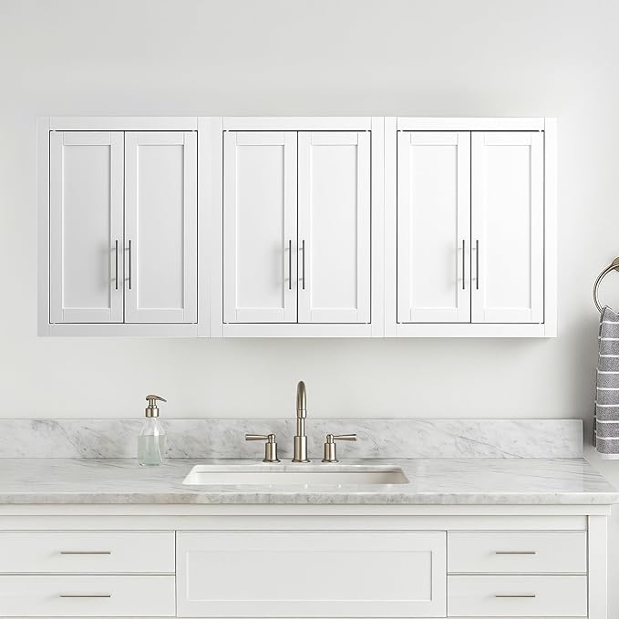 Crosley Furniture Savannah 3-Piece Wall Storage Cabinet, Cabinets for Laundry, Bathroom, Kitchen, White