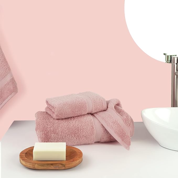 Chakir Turkish Linens Personalized 3 Piece Towel Set, 100% Cotton Luxury Turkish Towels for Bathroom, Soft Absorbent Towel Set with Bath Towel Hand Towel and Washcloth, Pink