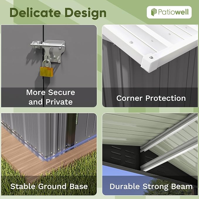 Patiowell 6x4 FT Outdoor Storage Shed, Metal Outdoor Sheds with Vents&Lock | Water-Resistance Garden Shed of Galvanized Steel for Lawn, Patio, Backyard Garden Tools, Bikes, Gray