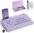 TOWON Small Compact Glass Desktop Whiteboard with Storage – 12 x 7 in Dry Erase Board for Desk, Home Office, School | Includes 5 Markers, Eraser & Holder | Space-Saving Organizer, Aesthetic Lavender