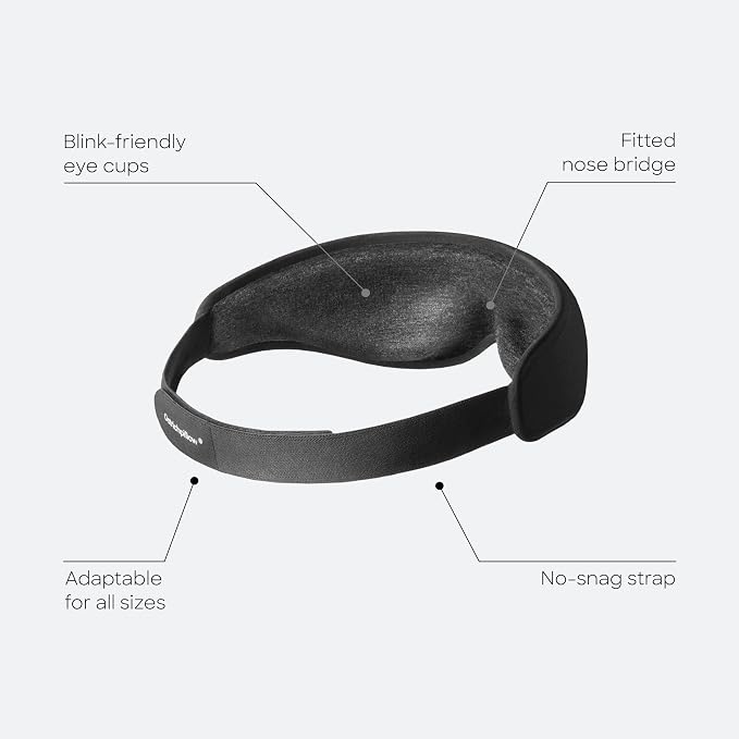 Ostrichpillow Eye Mask, Sleep Mask for Men Women 100% Blackout, No Pressure On Eyes, Soft & Breathable, Adjustable Fit, Travel Bag Included (Eclipse Black)