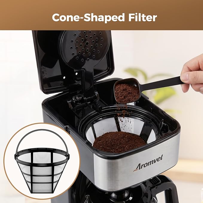 12 Cup Programmable Coffee Maker, Drip Coffee Machine with Glass Carafe & Reusable Filter, Measuring Spoon, 24-Hour Delay Brew, 4-Hour Auto Keep Warm, Large 1.8L Water Tank, Silver