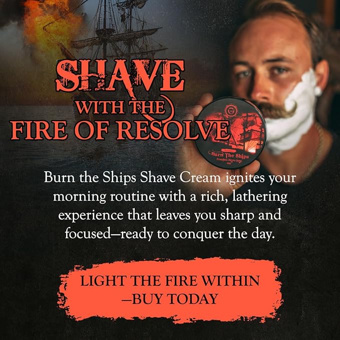 Burn The Ships Shaving Kit | Ceramic Skull Shave Bowl & Cream | Wet Razor Lather Mug | Hot Scuttle for Traditional Grooming | Shaving Soap Gift Set | Barber Accessories for Men