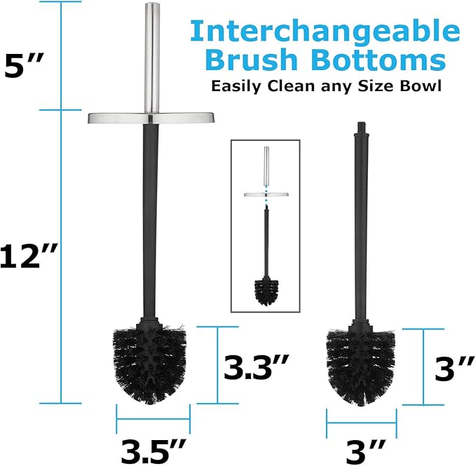 Blue Donuts Toilet Brush and Plunger Set with Holder, Modern Chrome Bathroom Accessories Toilet Plunger and Toilet Bowl Brush Combo