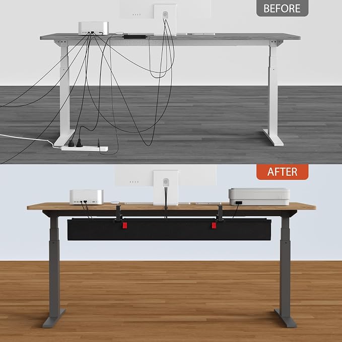 Univivi No Drill Under Desk Cable Management Tray, 48" Cord Organizer for Table, Clamp/Screw Mount Desk Cable Management, Premium Fabric Cable Management Tray for Office, Home (Extra Large)