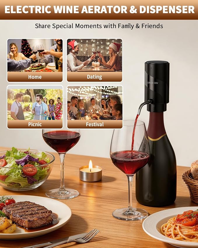 CIRCLE JOY Electric Wine Aerator Pourer, Rechargeable Automatic Wine Decanter and Wine Dispenser with Touch Button Control, Perfect Wine Gift for Home Party & Wine Lovers, Black