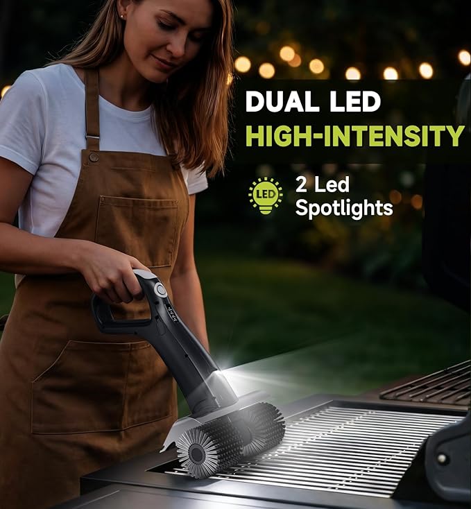 Electric Grill Brush Rechargeable, Dual Brush Heads Design Cordless Electric BBQ Grill Cleaner with Replaceable Head (Gray)