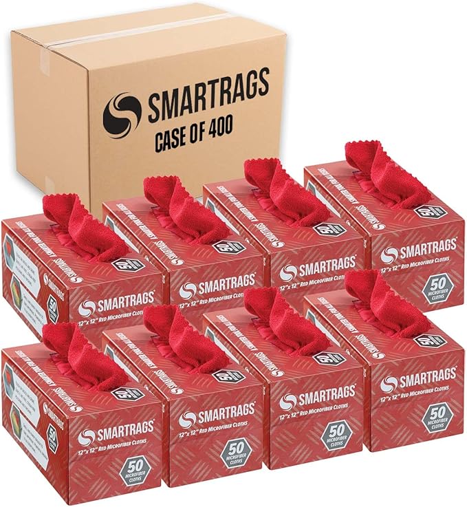 Arkwright Smart Rags Microfiber Cleaning Cloths Bulk, Case of 400, Lint Free 180 GSM Reusable Towels for Auto, Office and Household Cleaning, 12 x 12 in, Red