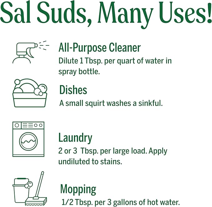 Dr. Bronner's Sal Suds Biodegradable Cleaner (32 oz) – All Purpose Pine Mop Detergent for Floors, Laundry & Dishes, Multi-Surface Concentrate, Heavy-Duty Degreaser