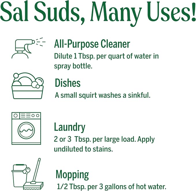 Dr. Bronner's Sal Suds Biodegradable Cleaner (16 Ounce, 2-Pack) – All Purpose Pine Mop Detergent for Floors, Laundry & Dishes, Multi Surface Concentrate, Heavy-Duty Degreaser