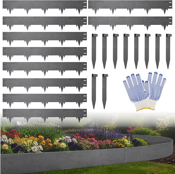 33FT Metal Landscape Edging 10-Pack, 6.5"H Corten Steel Lawn Edging | 10 Stakes, 100-year Service Life, Hammer-in Garden Edging Border, Flexible DIY, for Lawn, Flower Bed, Tree Ring, Pathway