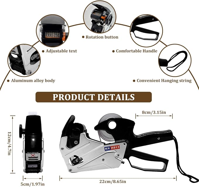 H813 Price Gun, Price Labels Gun with 4000 Labels, 1 Wheels, Price Sticker Gun kit for Office, Retail Shop, Grocery Store