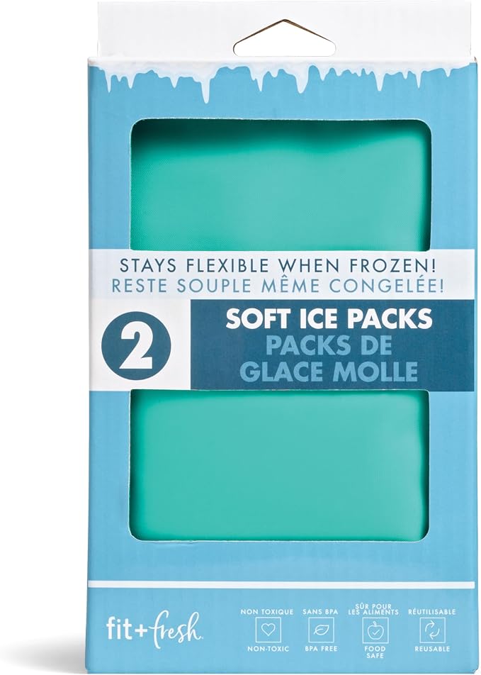 Fit & Fresh Cool Coolers Soft Ice for Lunch Bags, Flexible Stretch Nylon, Durable, Reusable Lunch Box Ice Packs, Soft_Ice, Reusable Freezer Packs, Lunch_Ice, Easy to Clean, Teal, 2 Count (Pack of 6)