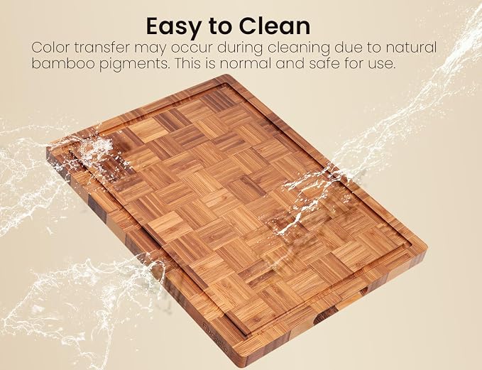 Fibogollo Set of 3 Bamboo Kitchen Cutting Boards with Juice Groove Large | Chopping Boards Set,End Grain Bamboo Butcher Block with Storage Stand,Serving Board and Charcuterie with Holderfor Meat