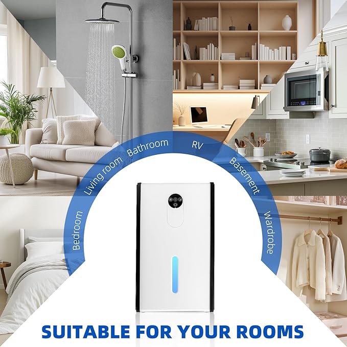 Dehumidifier for Basement, 1076 sq.ft Dehumidifiers for Home Bedroom Bathroom RV with Drain Hose, 72 OZ Quiet Portable Dehumidifier with Auto Shut Off, Auto Defrost, 7 Color LED Light, Sleep Mode