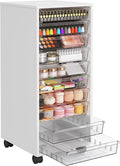 WOPITUES Storage Drawer Cart, Mobile Storage Cabinet, Makeup Storage with 10 Large Clear Drawers, Utility Wooden Rolling Cart on Wheels, for Cosmetic, Art Craft, Office Supplies, Toy, White