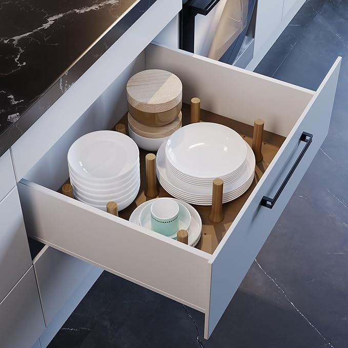 Dowell 4-Piece Wood Pegboard Drawer Divider Organizer Set with 9 Wooden Pegs – Adjustable to Fit Drawers of Various Sizes, Customizable Storage for Pots, Pans, and Plates-4007 3319 9P (33"X18-1/2")