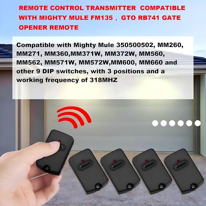 Kingdder 6 Pcs Gate Opener Remote Compatible with Mighty Mule RB741 Gate Control Remote Works Compatible with GTO RB741/FM135 Transmitter Control Single Button Garage Door Controller Replacement