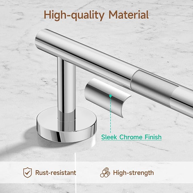 USHOWER Polished Chrome Bathroom Accessories Set, 18-Inch Towel Bar Set Wall Mounted, Durable SUS304 Stainless Steel Bathroom Hardware Set, 8-Piece